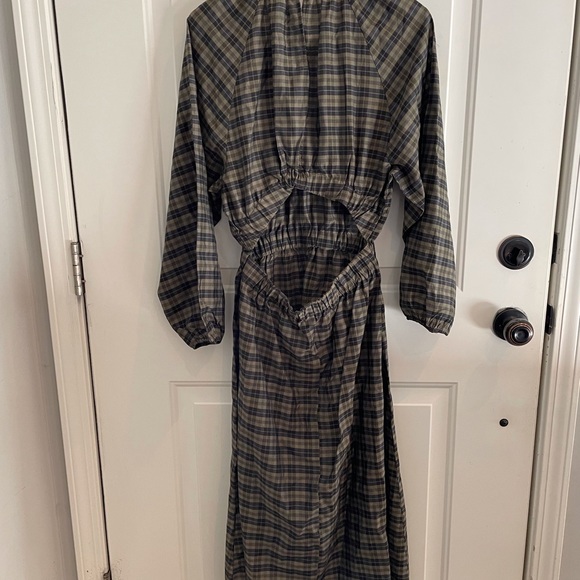 NWT H&M model-blend dress khaki green plaid - Picture 11 of 16